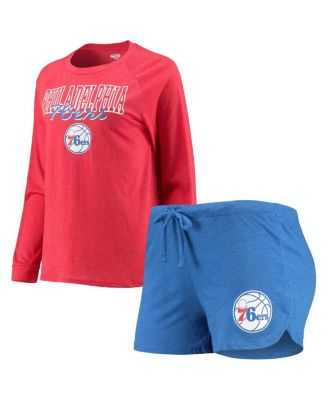Women's Heathered Royal, Heathered Red Philadelphia 76ers Raglan Long Sleeve T-shirt and Shorts Sleep Set