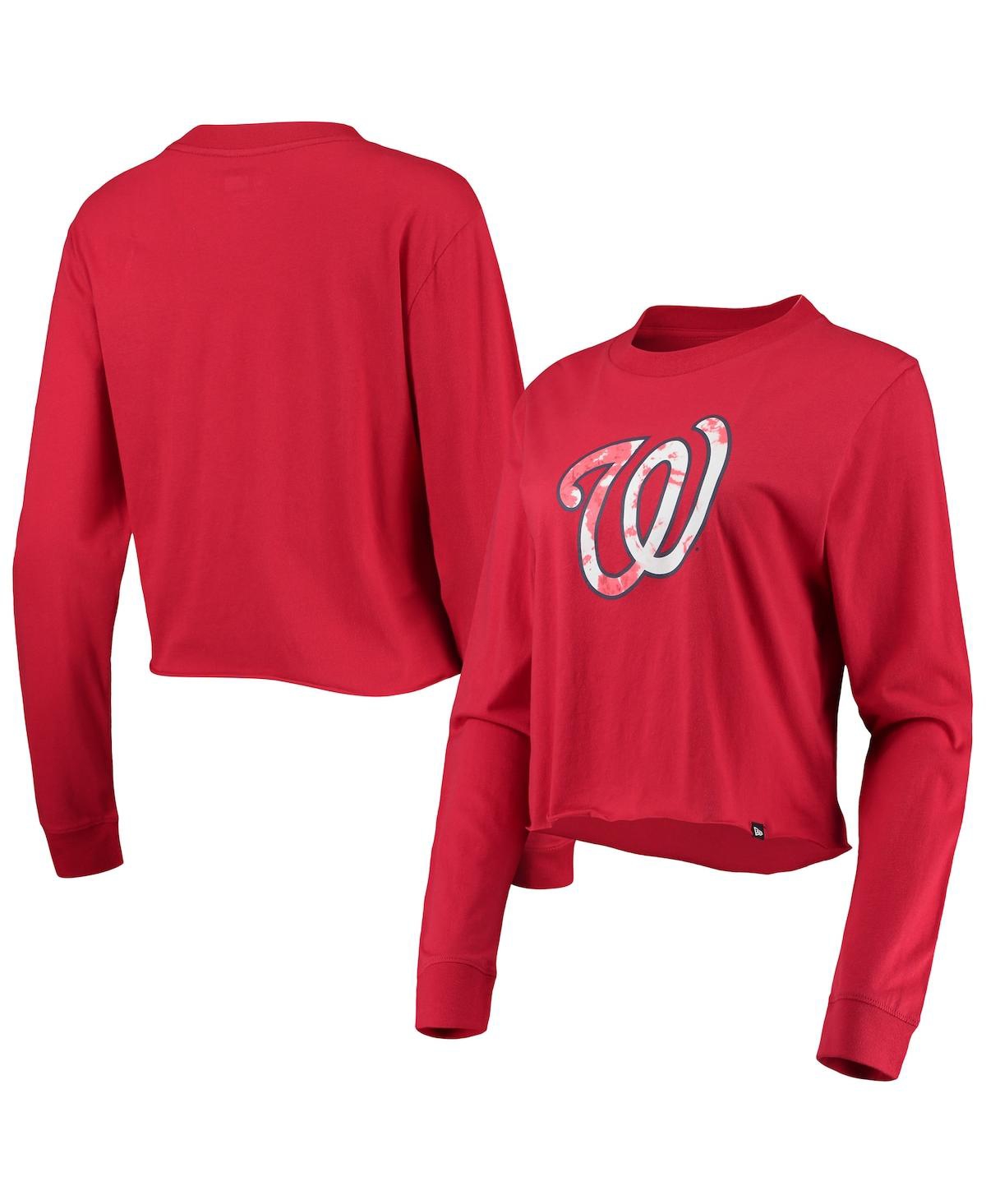 Shop New Era Women's  Red Washington Nationals Baby Jersey Cropped Long Sleeve T-shirt