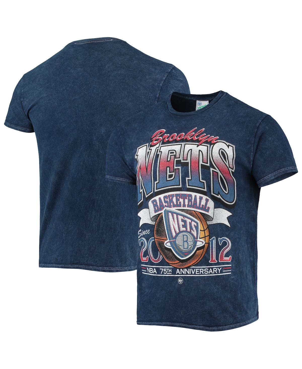Shop 47 Brand Men's '47 Navy Brooklyn Nets 75th Anniversary City Edition Mineral Wash Vintage-look Tubular T-shirt
