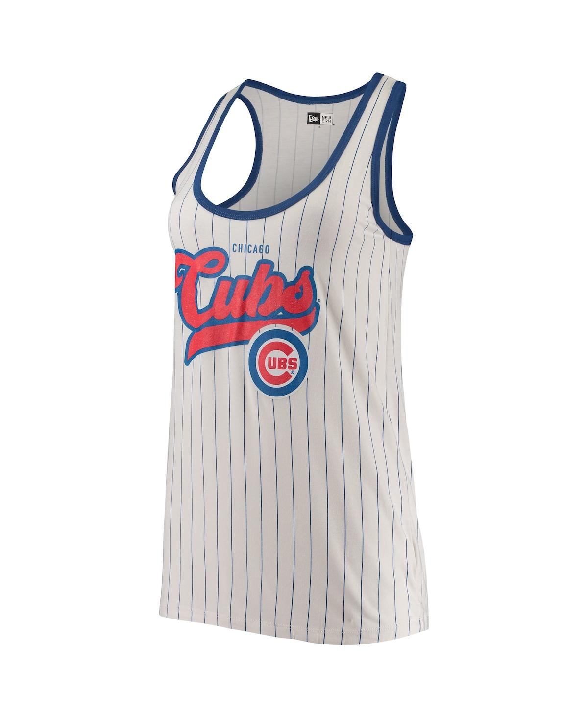 Shop New Era Women's  White And Royal Chicago Cubs Pinstripe Scoop Neck Tank Top In White,royal