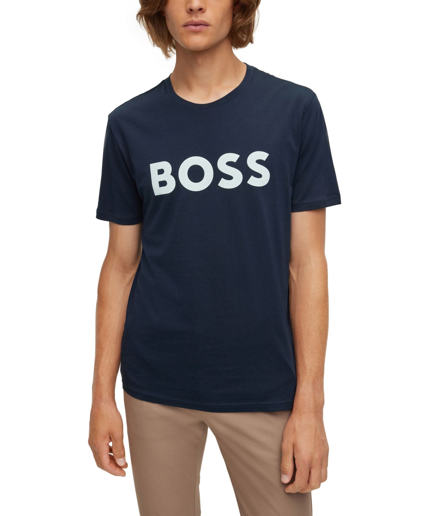 Мужская футболка Hugo Boss Cotton-Jersey Large Logo Print, цвет: Бежевый — фото 5