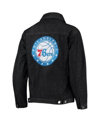 Women's Black Philadelphia 76ers Patch Denim Button-Up Jacket