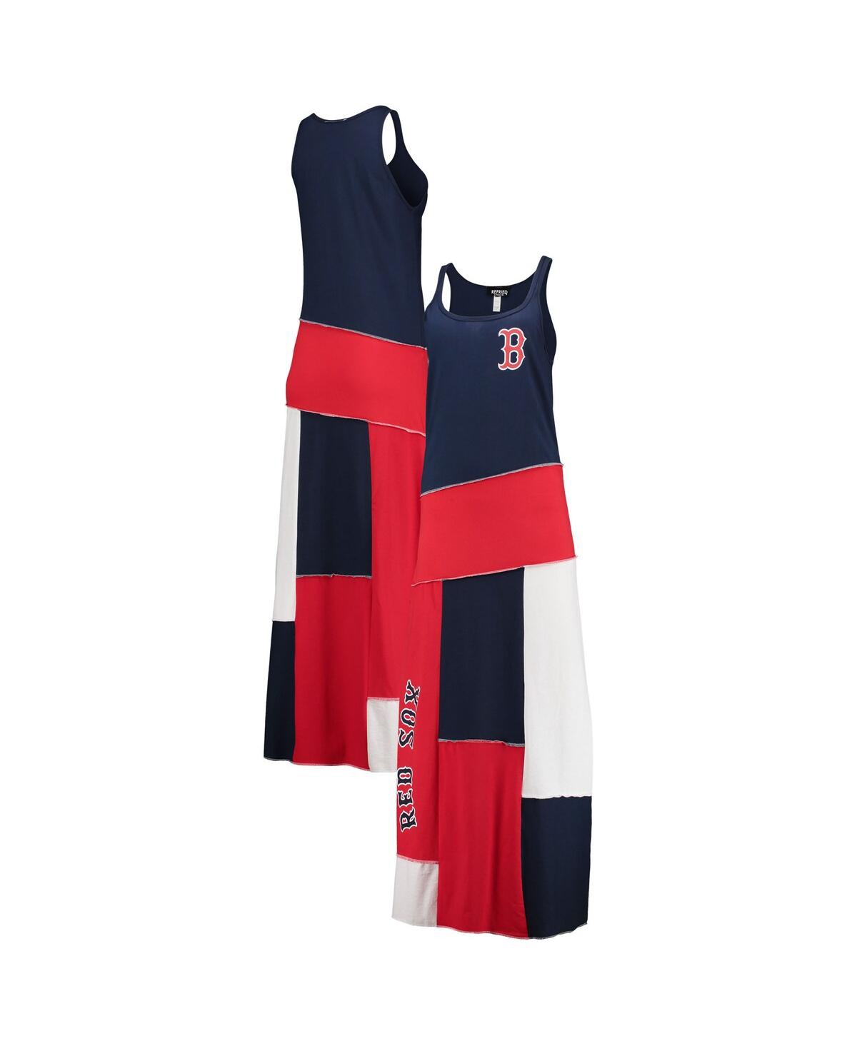 REFRIED APPAREL WOMEN'S REFRIED APPAREL NAVY, RED BOSTON RED SOX SCOOP NECK MAXI DRESS