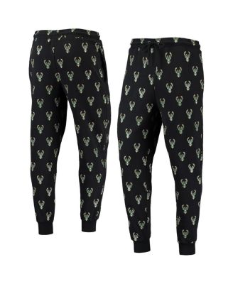 Men's Black Milwaukee Bucks Allover Logo Jogger Pants