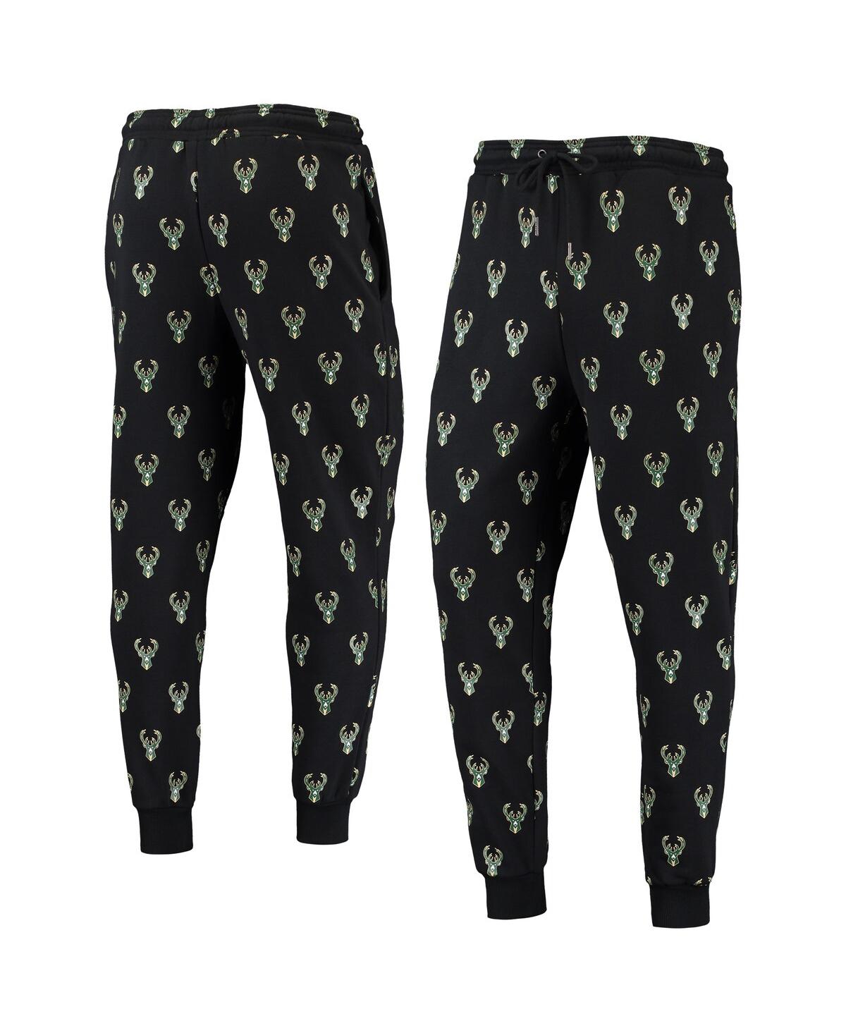 The Wild Collective Black Milwaukee Bucks Allover Logo Jogger Pants In Black