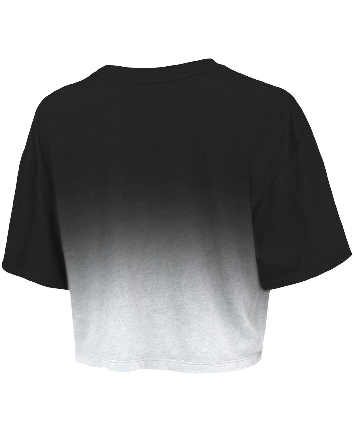 Shop Majestic Women's  Threads Black, White Brooklyn Nets Dirty Dribble Tri-blend Cropped T-shirt In Black,white