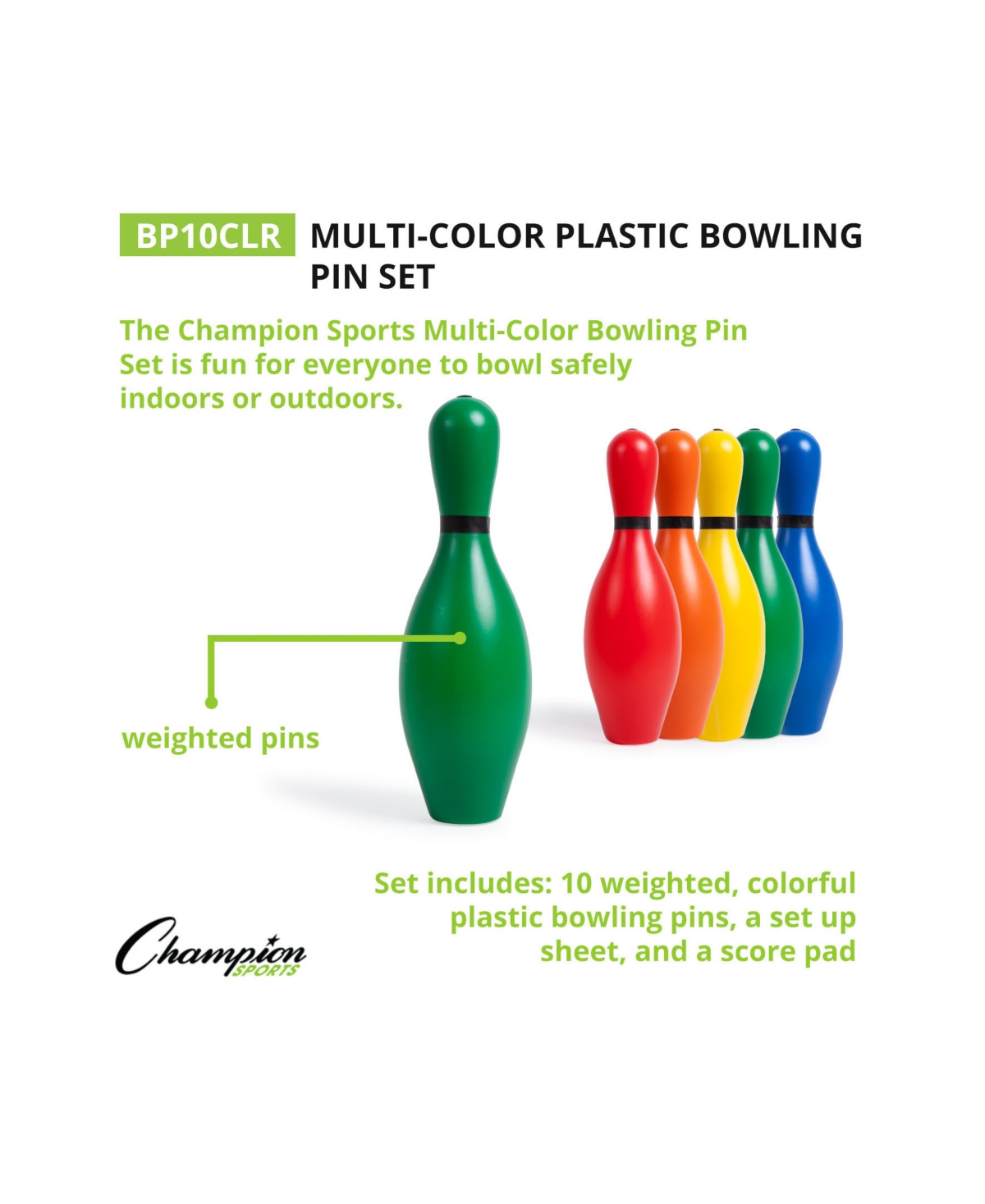Shop Champion Sports Bowling Pin Set, 12 Piece In Royal,green,orange,red,yellow