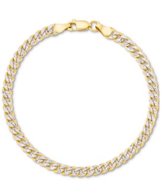 Double-Sided Cuban Link Chain Bracelet (4.5mm) in 10k Two-Tone Gold