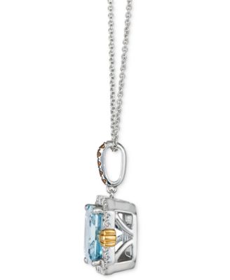 Sea Blue Aquamarine (2 ct. t.w.) & Diamond (1/4 ct. t.w.) 20" Adjustable Pendant Necklace in 14k Two-Tone Gold