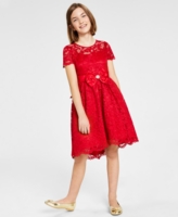 Rare Editions Big Girls Glitter Lace High Low Dress with Scallop Hem - Red