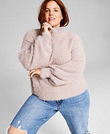 Trendy Plus Size Funnel-Neck Eyelash Sweater
