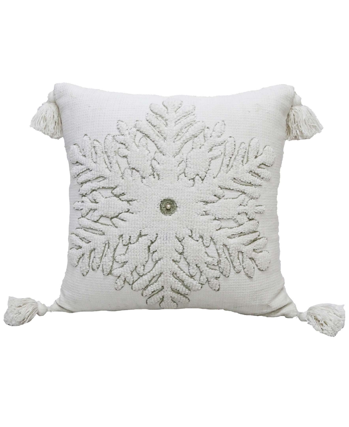 Vibhsa Christmas Snowflake Throw Pillow, 20"x20" In Ivory/silver-tone