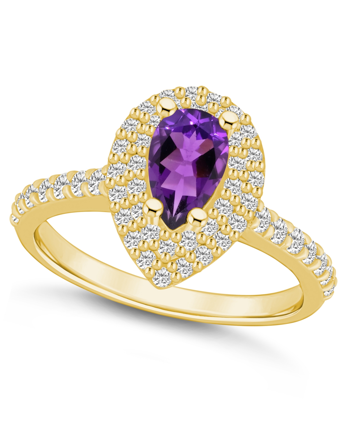 Macy's Amethyst And Diamond Accent Halo Ring In 14k Yellow Gold In Purple