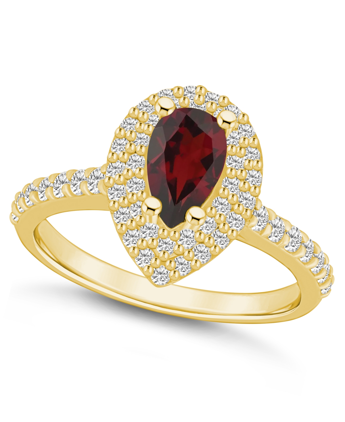 Macy's Garnet And Diamond Accent Halo Ring In 14k Yellow Gold In Red