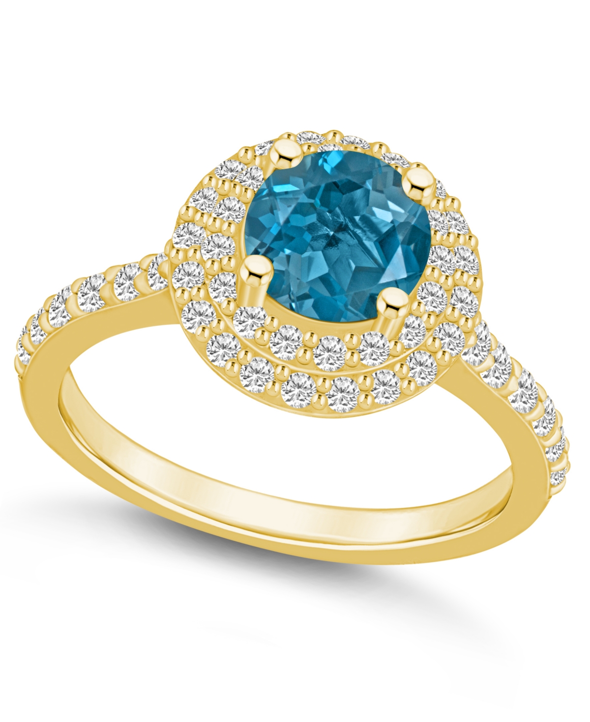 Macy's London Blue Topaz And Diamond Accent Halo Ring In 14k Yellow Gold In Blue