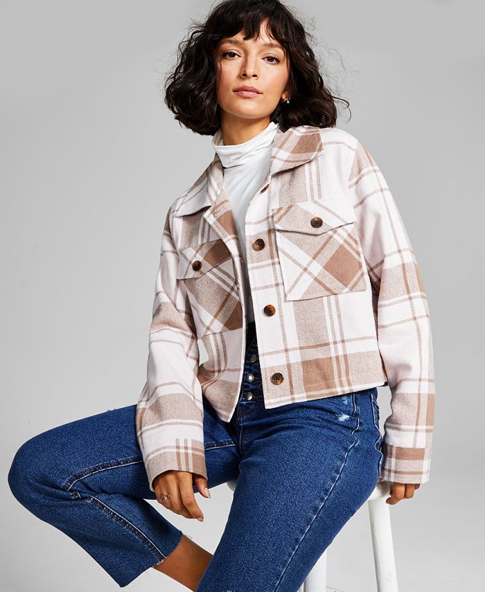 Freyhem Women's Cropped Plaid Shacket Flannel Jacket