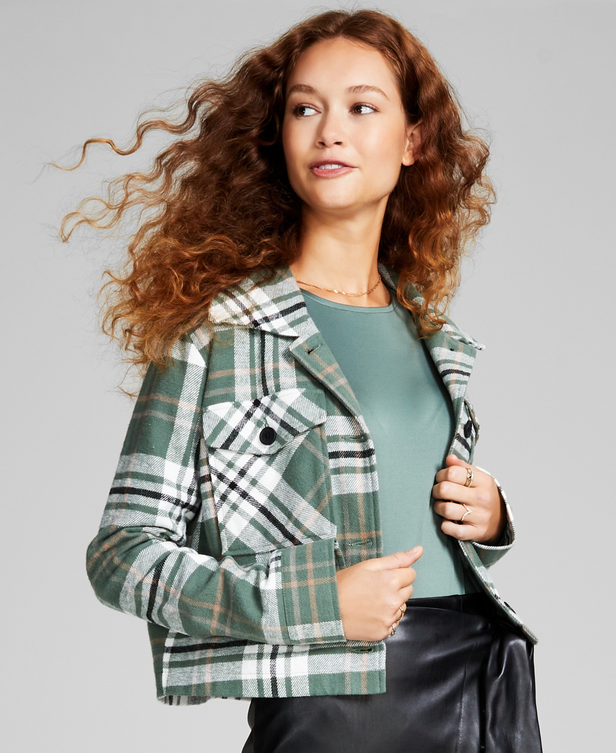 And Now This Women's Cropped Plaid Shacket