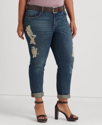 Lauren Ralph Lauren - Plus-Size Lace Patchwork Relaxed Tapered Jeans