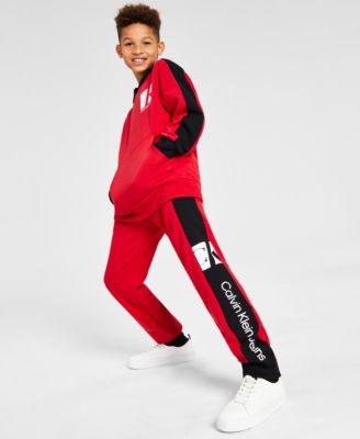 Calvin Klein Kids' Big Boys Slanted Logo Hoodie Jogger Pants Separates In Racing Red