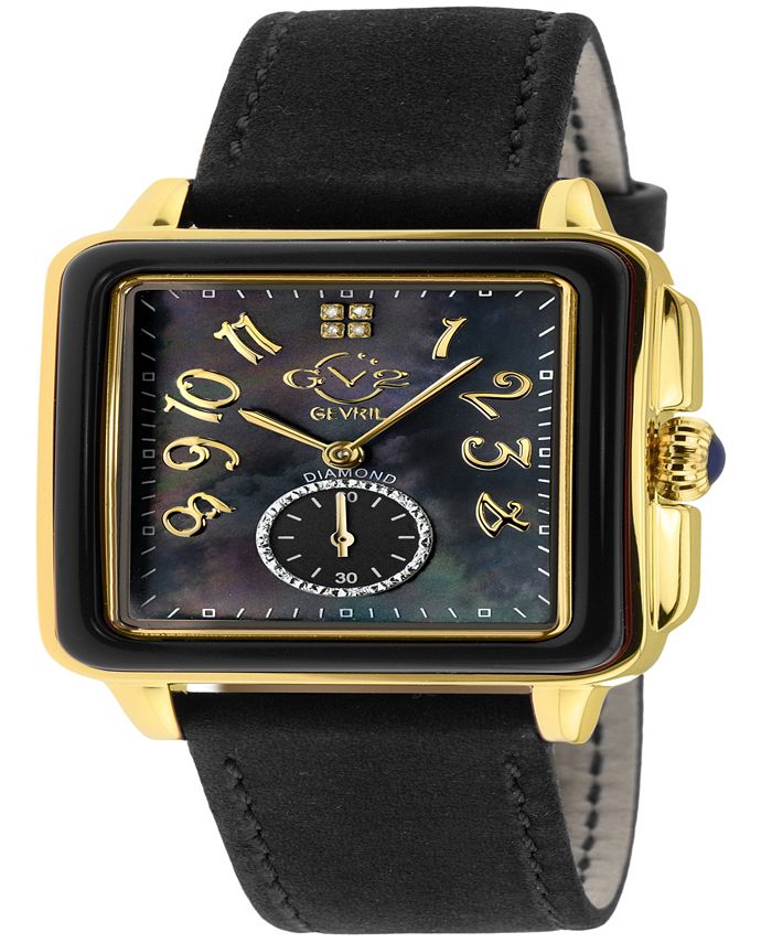 Gevril Women's Bari Enamel Swiss Quartz Italian Black Leather Strap ...