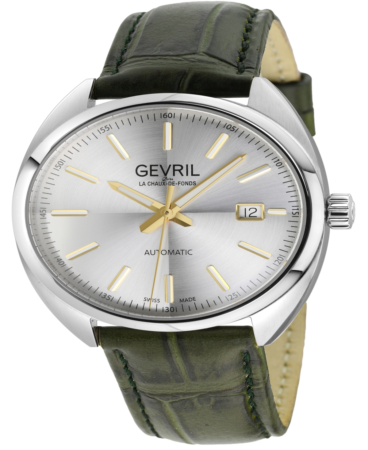 Gevril Men's Five Points Swiss Automatic Italian Olive Green Leather Strap Watch 40mm