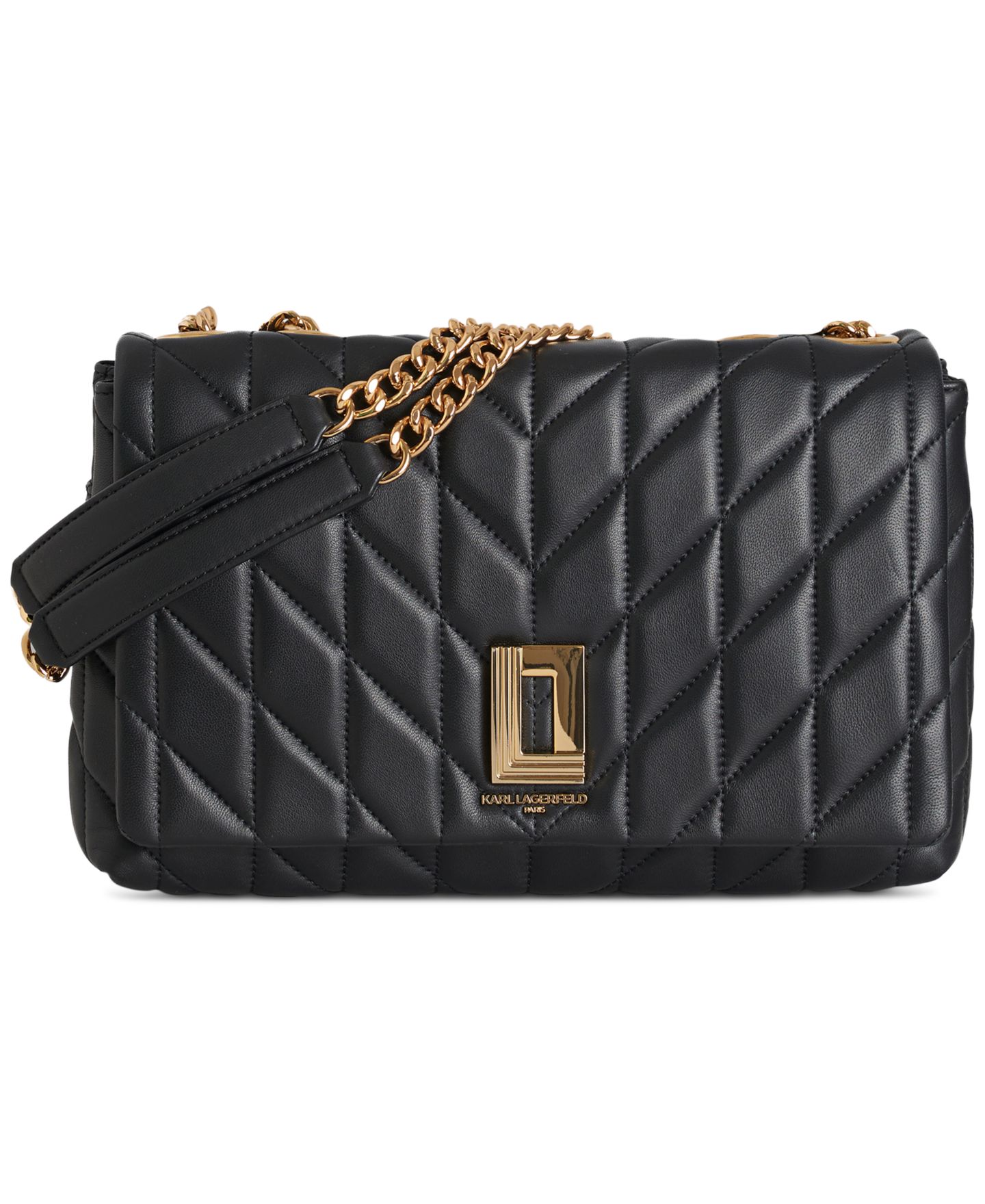 Женская сумка KARL LAGERFELD PARIS Lafayette Medium Leather Shoulder Handbag, цвет: Чёрный / Золотой — фото 3
