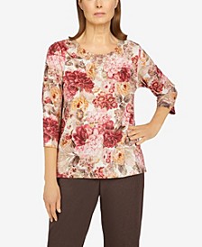 Women's Sorrento Tapestry Floral Print Lace Neck Top