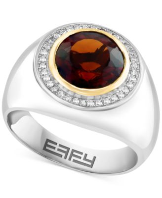 EFFY Collection - Men's Madeira Citrine (3-1/2 ct. t.w.) & Diamond (1/8 ct. t.w.) Ring in Sterling Silver & 14k Gold-Plate