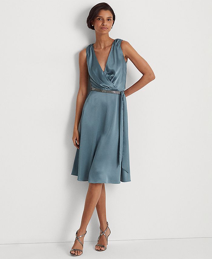 Lauren Ralph Lauren Belted Charmeuse Cocktail Dress & Reviews - Dresses -  Women - Macy's