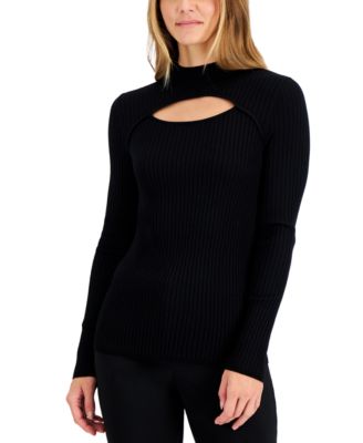 mock neck cutout sweater