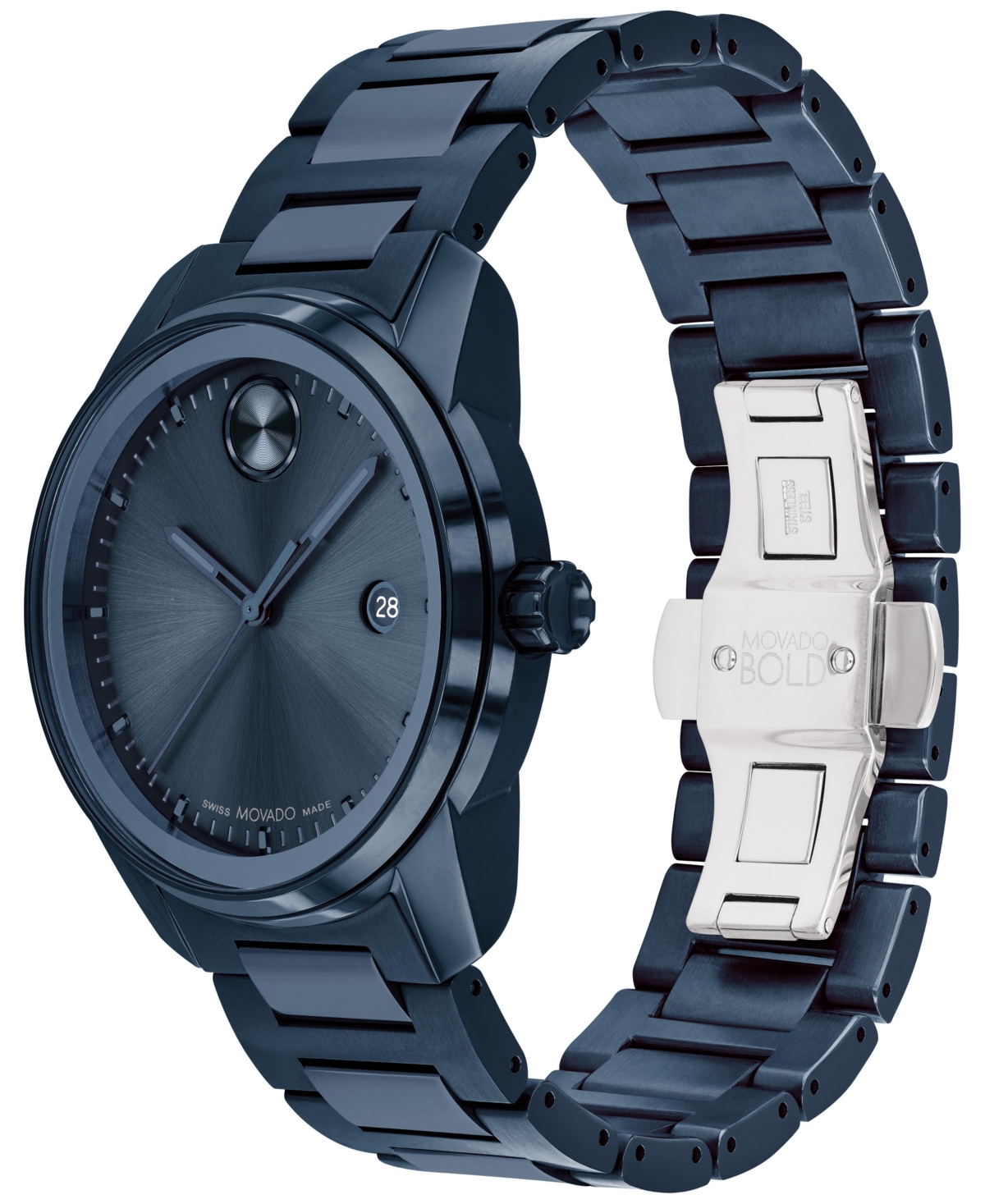 Shop Movado Men's Swiss Bold Verso Blue Ion-plated Steel Bracelet Watch 42mm