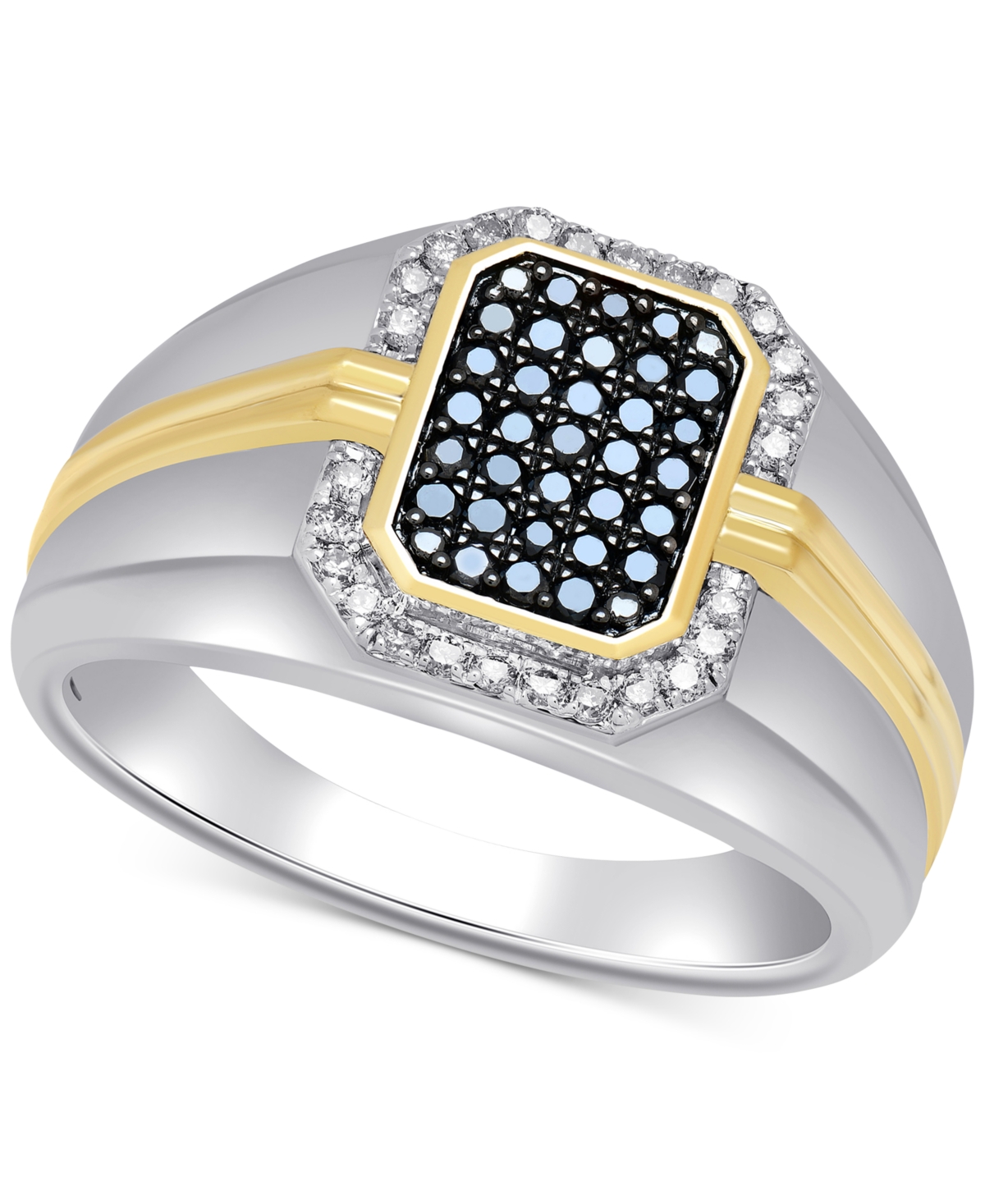 Men's Black Diamond (1/3 ct. t.w.) & White Diamond (1/5 ct. t.w.) Ring in Sterling& 14k Gold-Plate - Silver