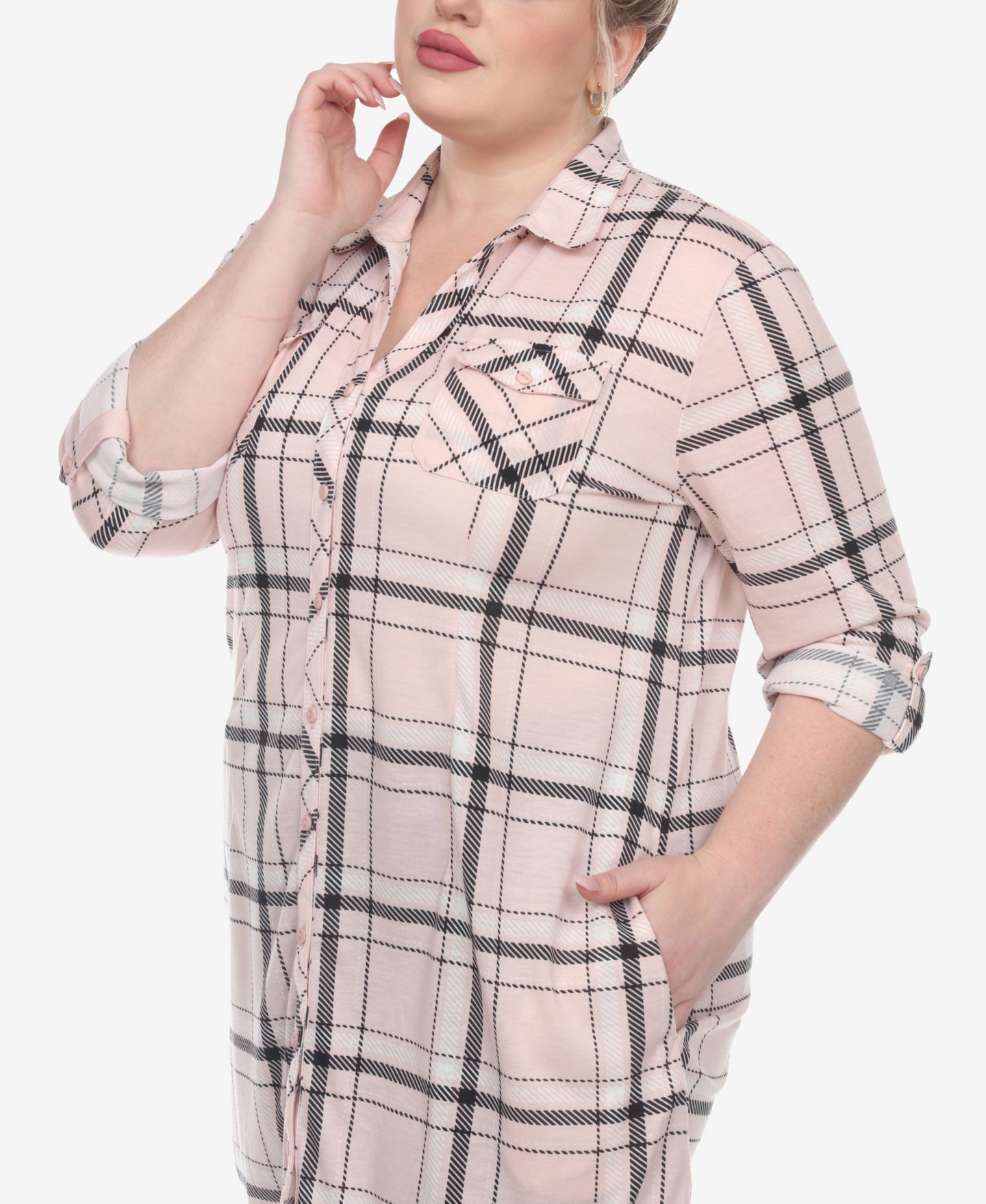 Женский топ White Mark Plus Size Plaid Tunic Top, цвет: Розовый — фото 6