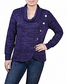 Women's Missy Long Sleeve Overlapping Cowl Neck Top