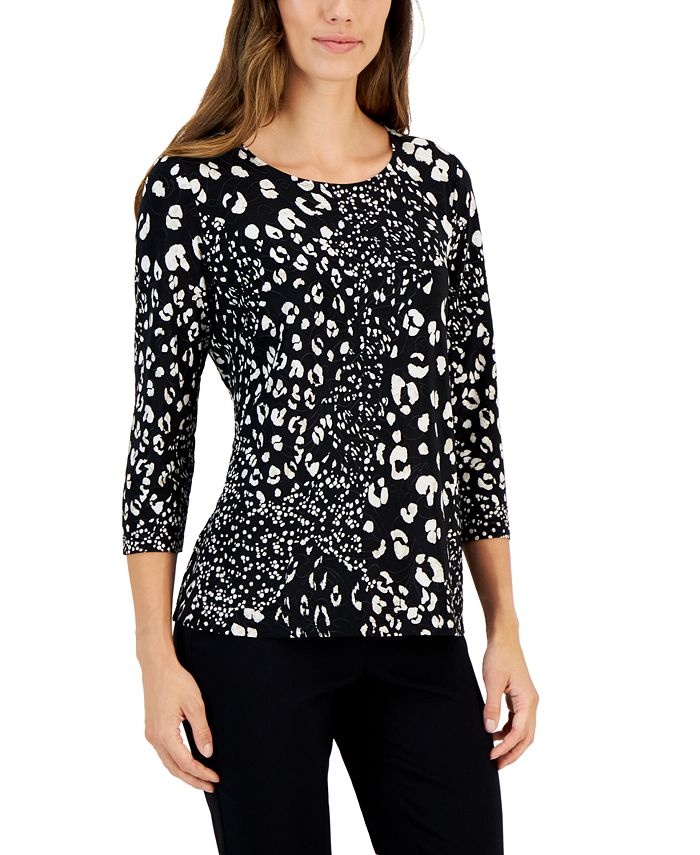 JM Collection Women's Animal-Print Jacquard Top, Created for Macy's ...
