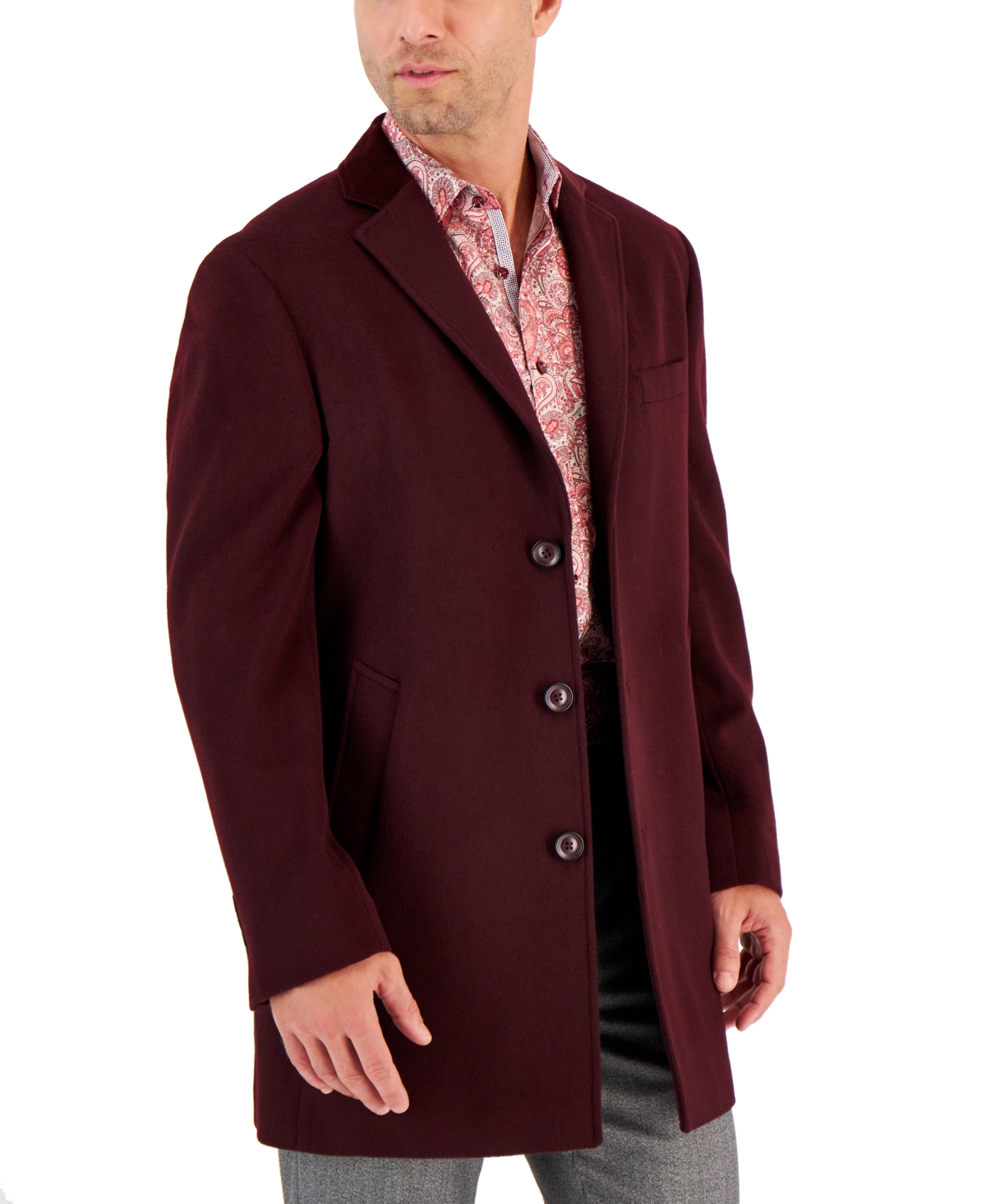 Tallia Men's Wool Blend Solid Overcoat In Wine