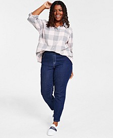 Plus Size Roll-Tab Plaid Shirt & Gramercy Pull-On Jeans, Created for Macy's
