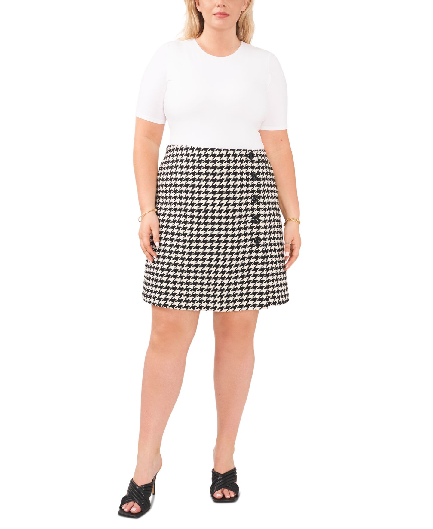 Женская юбка Vince Camuto Plus Size Houndstooth Mini, цвет: Насыщенный чёрный — фото 4