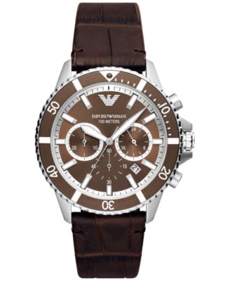 Emporio Armani - Men's Chronograph Brown Leather Strap Watch 43mm
