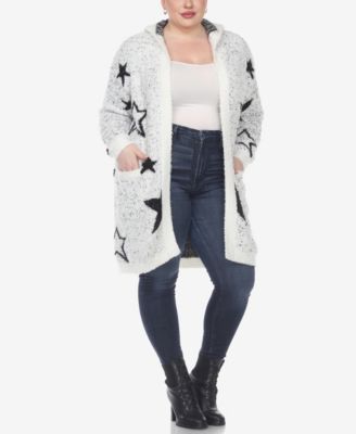 Plus Size Hooded Open Front Sherpa Sweater
