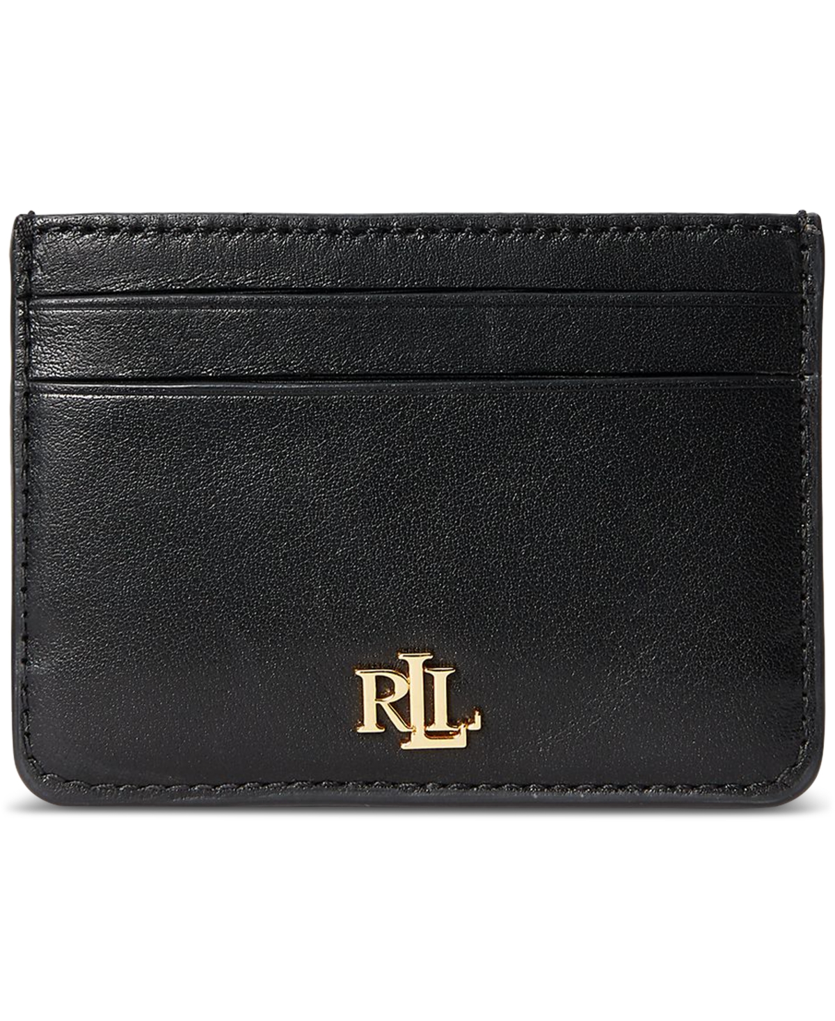 Lauren Ralph Lauren Women's Full-grain Leather Small Slim Card Case In Black