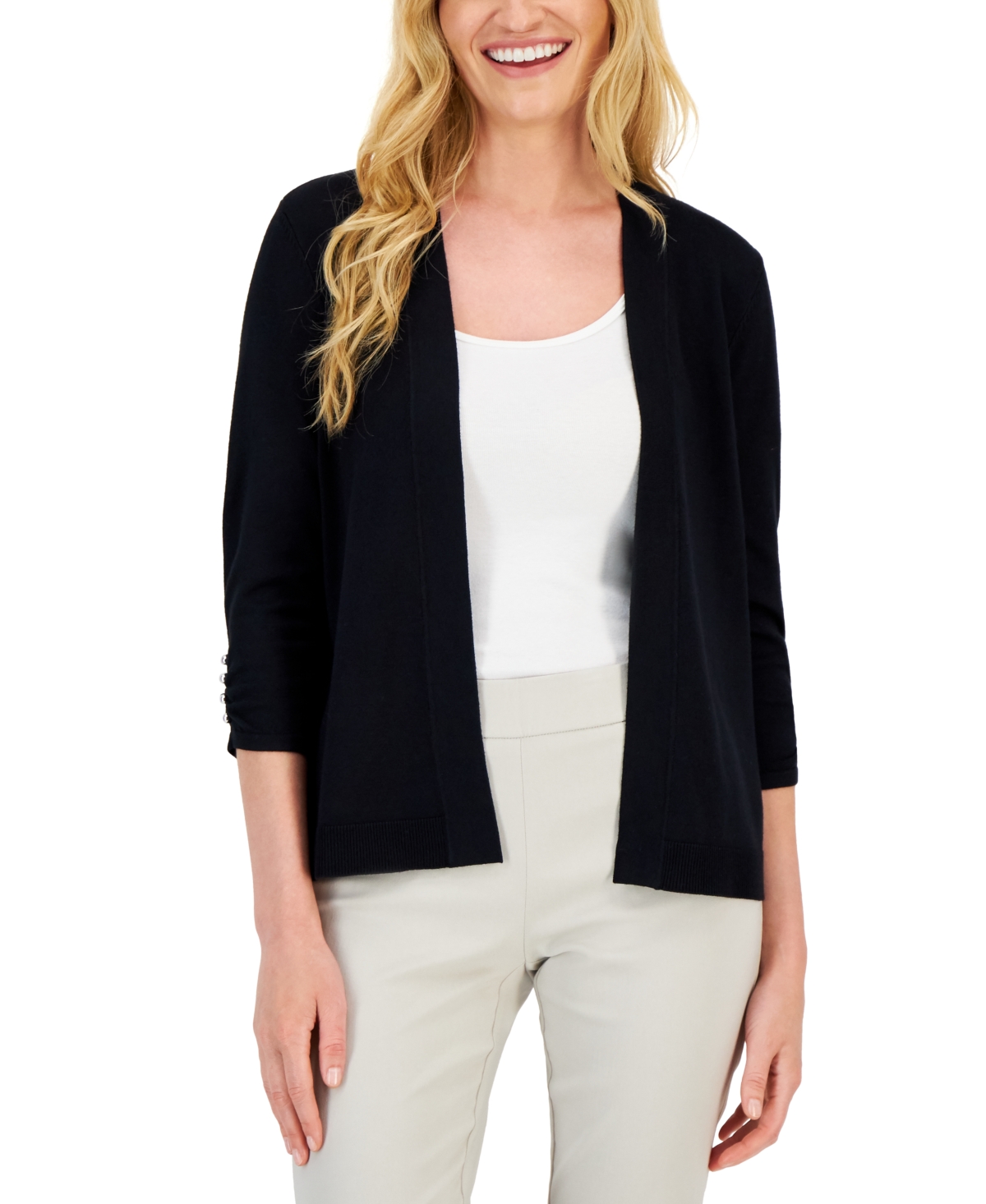 Jm Collection Women's Button-sleeve Flyaway Cardigan, Exclusively At Macy's In Deep Black