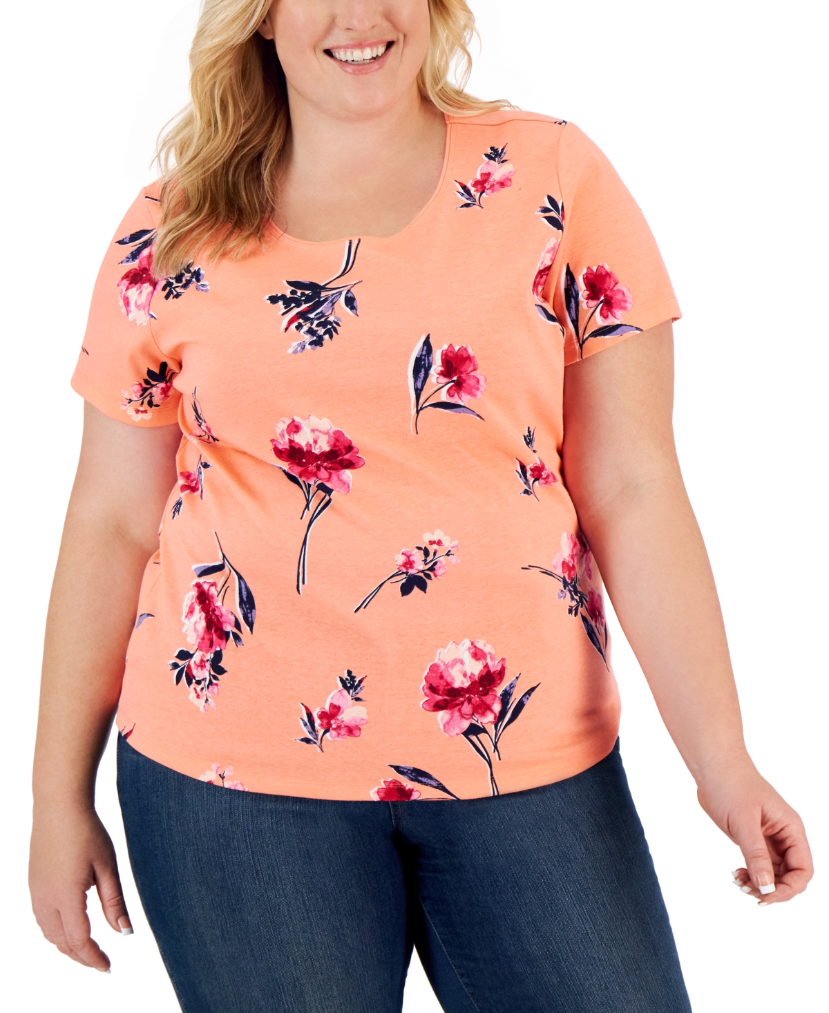 Karen Scott Plus Size Short Sleeve Printed Top Created For Macy s In Shell Pink ModeSens