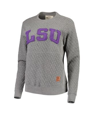 Women's Heathered Gray LSU Tigers Moose Applique Quilted Crewneck Sweatshirt