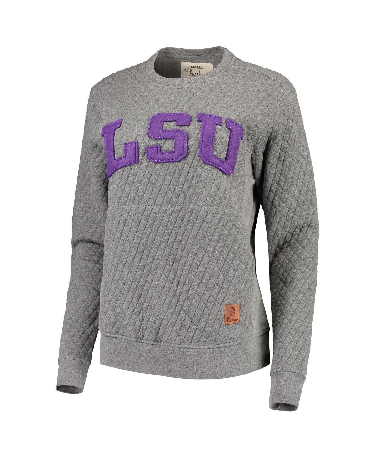 PRESSBOX WOMEN'S PRESSBOX HEATHERED GRAY LSU TIGERS MOOSE APPLIQUE QUILTED CREWNECK SWEATSHIRT 