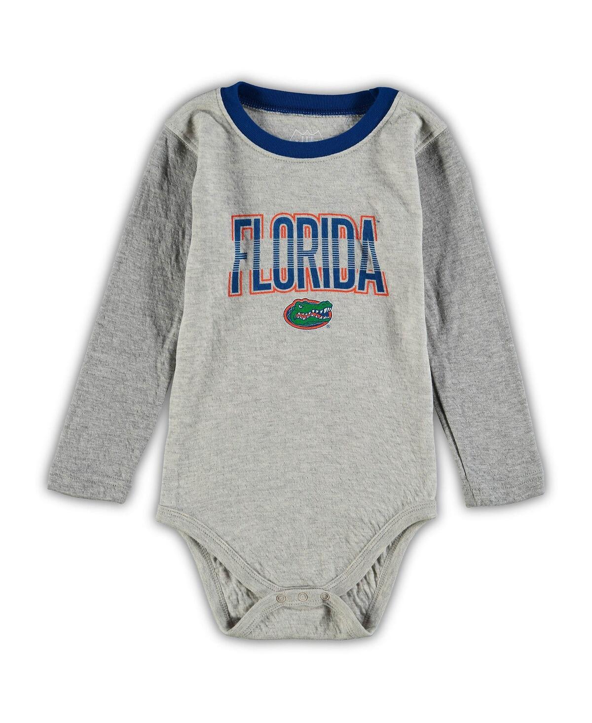 Wes & Willy Boys And Girls Infant Wes And Willy Heathered Gray, Royal Florida Gators Jie Jie Long Sleeve Bodysui In Heathered Gray,royal