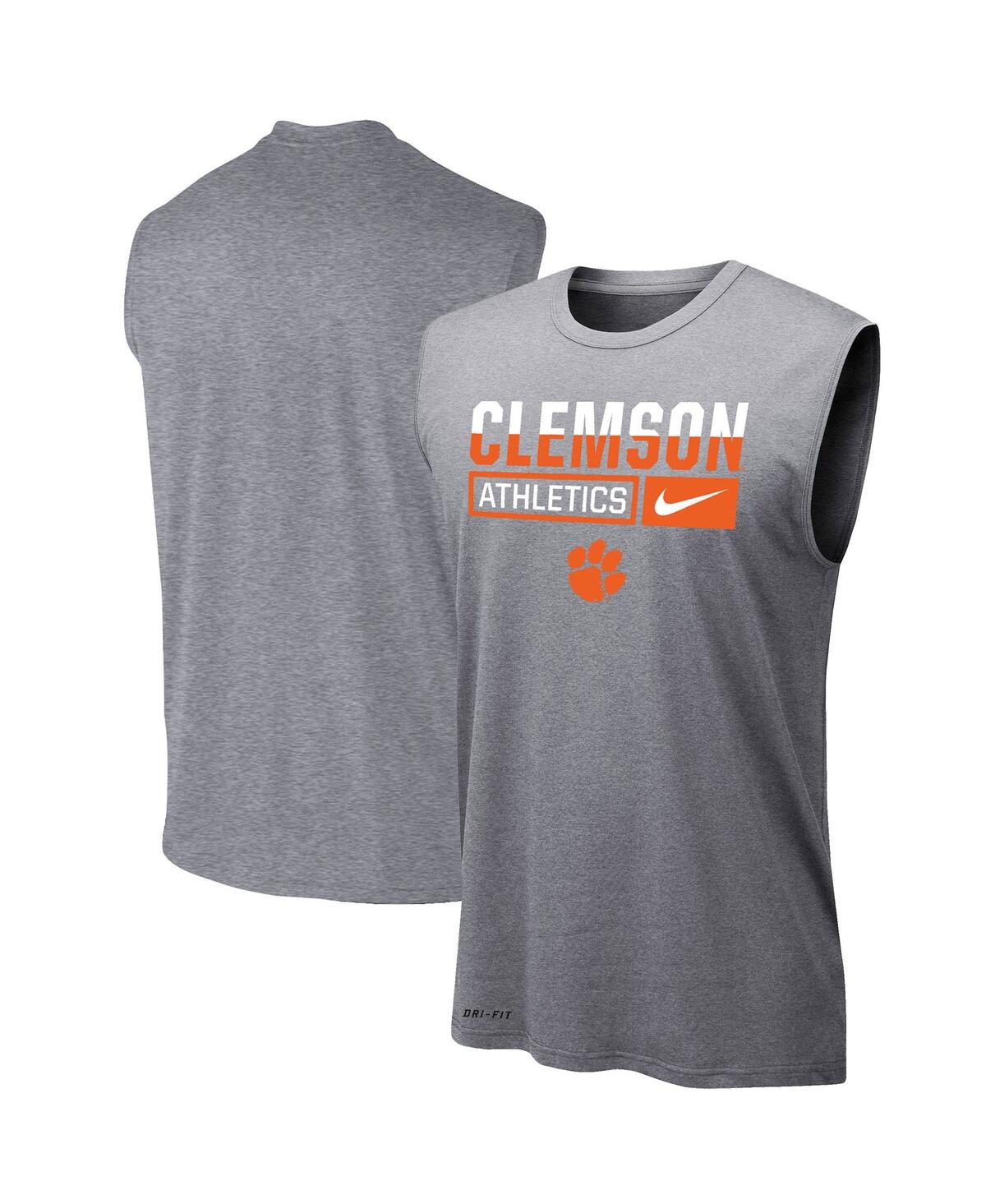 Men's Nike Heathered Gray Clemson Tigers Wordmark Drop Legend Performance Tank Top