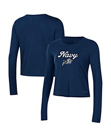 Women's Navy Navy Midshipmen Vault Cropped Long Sleeve T-shirt