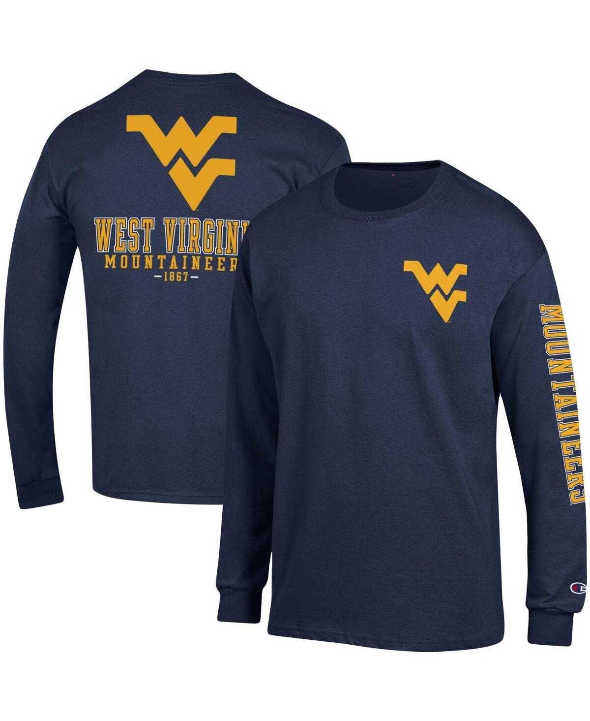 Champion Men's Navy West Virginia Mountaineers Team Stack Long Sleeve T-shirt