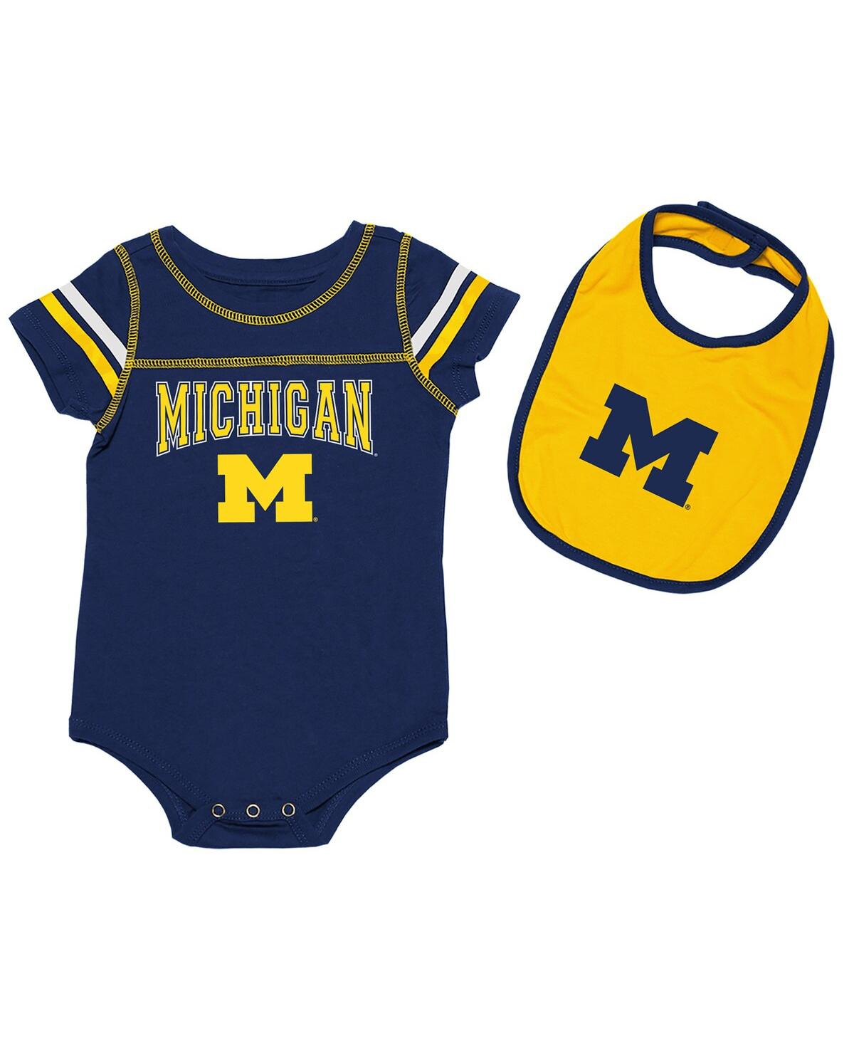 Colosseum Babies' Boys And Girls Newborn And Infant  Navy, Gold Michigan Wolverines Chocolate Bodysuit And Bi In Navy,gold
